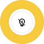 A circular icon with a lightbulb and diagonal slash, symbolizing 'no-flash', surrounded by a black and yellow ring on a white background for visibility and universal recognition.