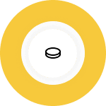 Minimalist icon with a yellow circle, black outline, and geometric black-and-white shapes representing a coin or puck. Ideal for online services or digital simplicity branding.