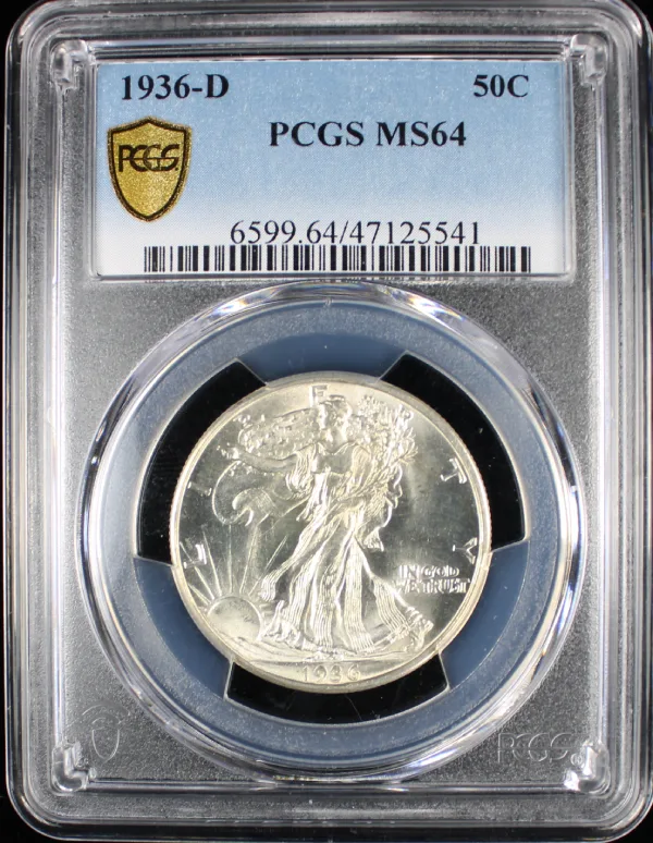 Silver Half Dollar Coins - 1936 D 50C Walking Liberty Half Dollars coin in guaranty package
