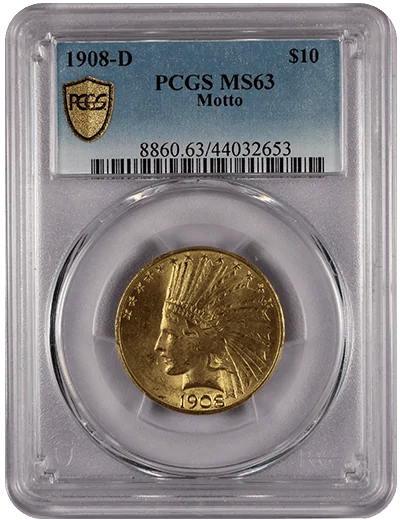 1908-D-$10-MS63-Indian-Head-Gold-Coin-Coinfully