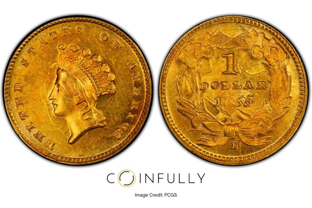 Gold Dollar Coins Worth Money - 1855-D Indian Princess Small Head - Coinfully