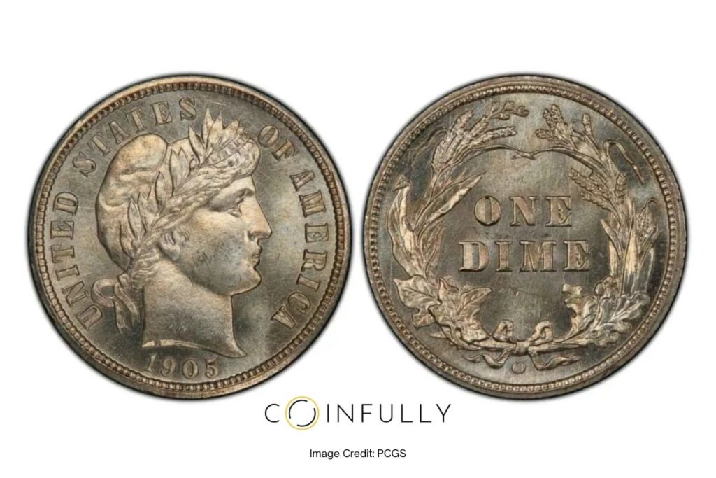 10 Most Valuable Barber Dimes (1892–1916) 8 1905-O Barber Dime Obverse and Reverse - Coinfully