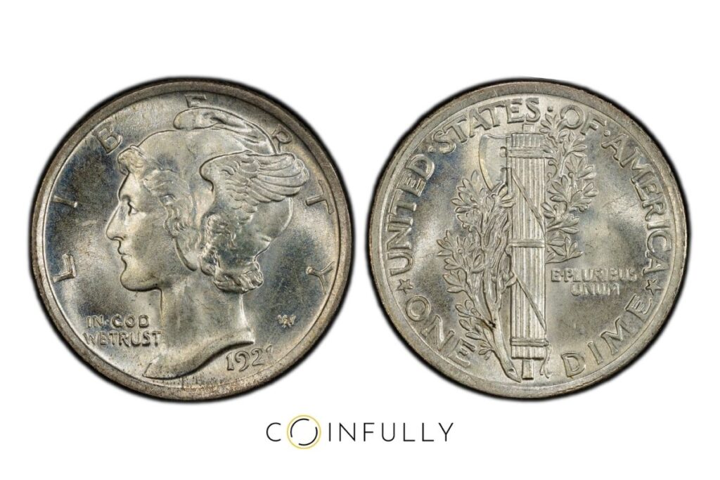 1921 Mercury Dime - Full Bands - Coinfully