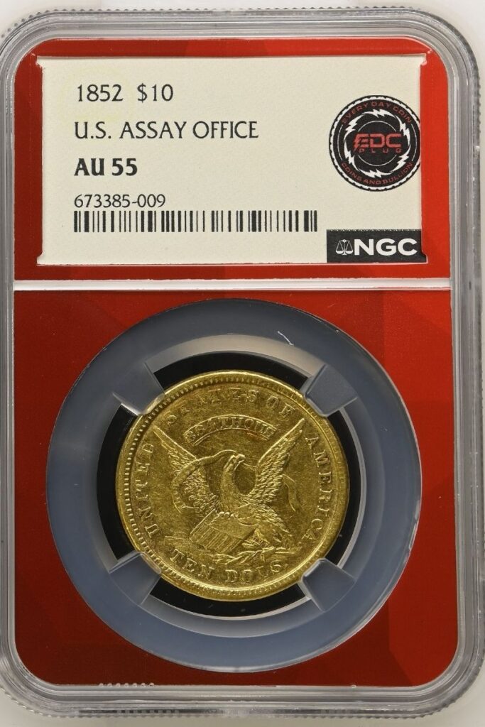 1852 AU55 $10 Gold California Assay Office Slug - Obverse - Coinfully